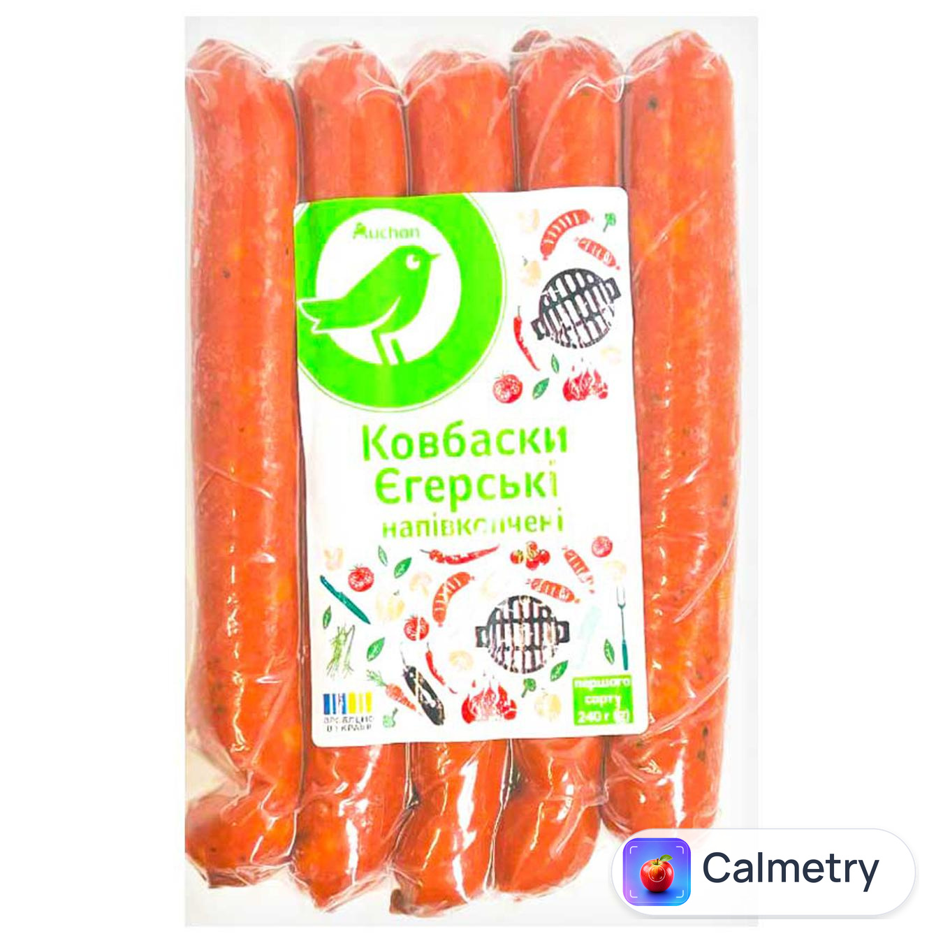 Ковбаски Auchan Єгерські напівкопчені перший сорт 240г