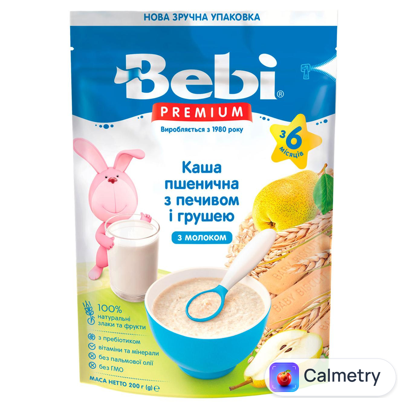Каша молочна Bebi Premium пшенична з печивом та грушами для дітей з 6 місяців 200г