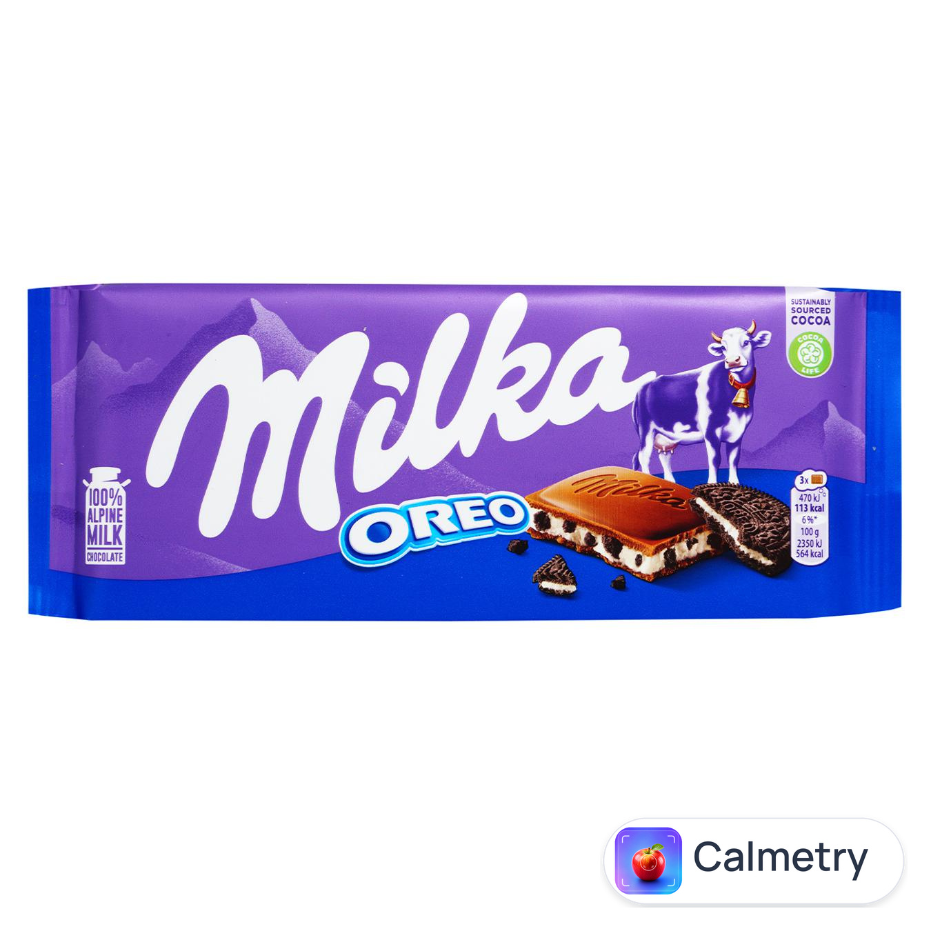 Шоколад молочний Milka з молочною начинкою зі смаком ванілі та шматочками печива Oreo 100г — фото продукту