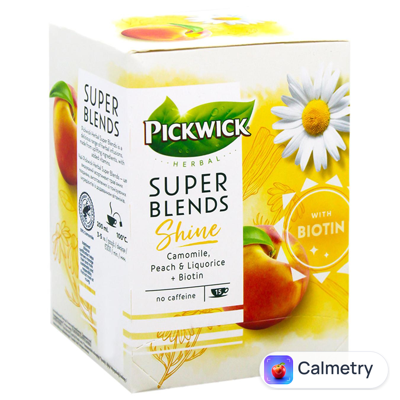 Чай трав'яний Pickwick Super Blends Shine ромашка-персик-лакриця-біотін 1,5г*15шт — фото продукту