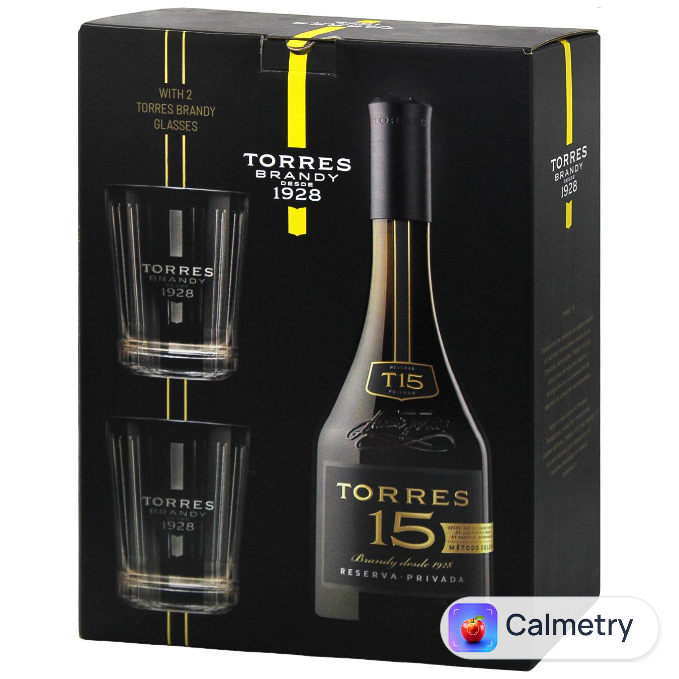 Бренді Torres 15 років 40% 0,7л та 2 склянки