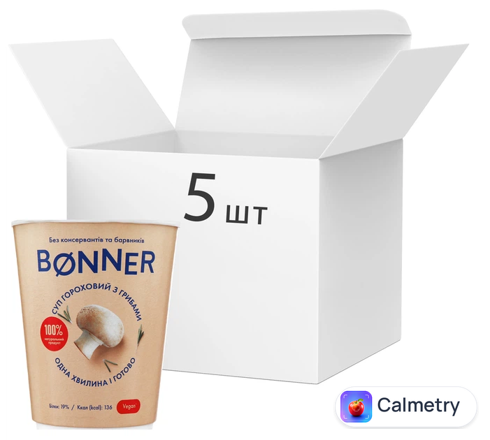 Упаковка крем-супу Bonner гороховий з грибами 50 г х 5 шт.
