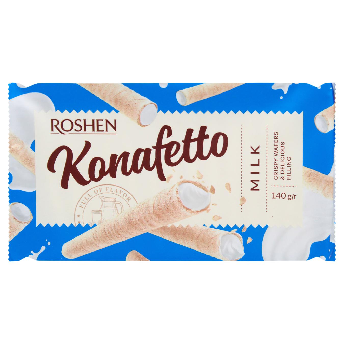 Трубочки вафельні Roshen Konafetto з молочною начинкою 140г — фото продукту