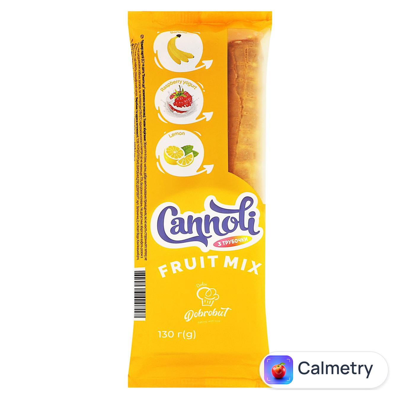Трубочки вафельні Dobrobut Cannoli Fruit Mix з начинками Банан + Лимон + Малина-йогурт 130г — фото продукту