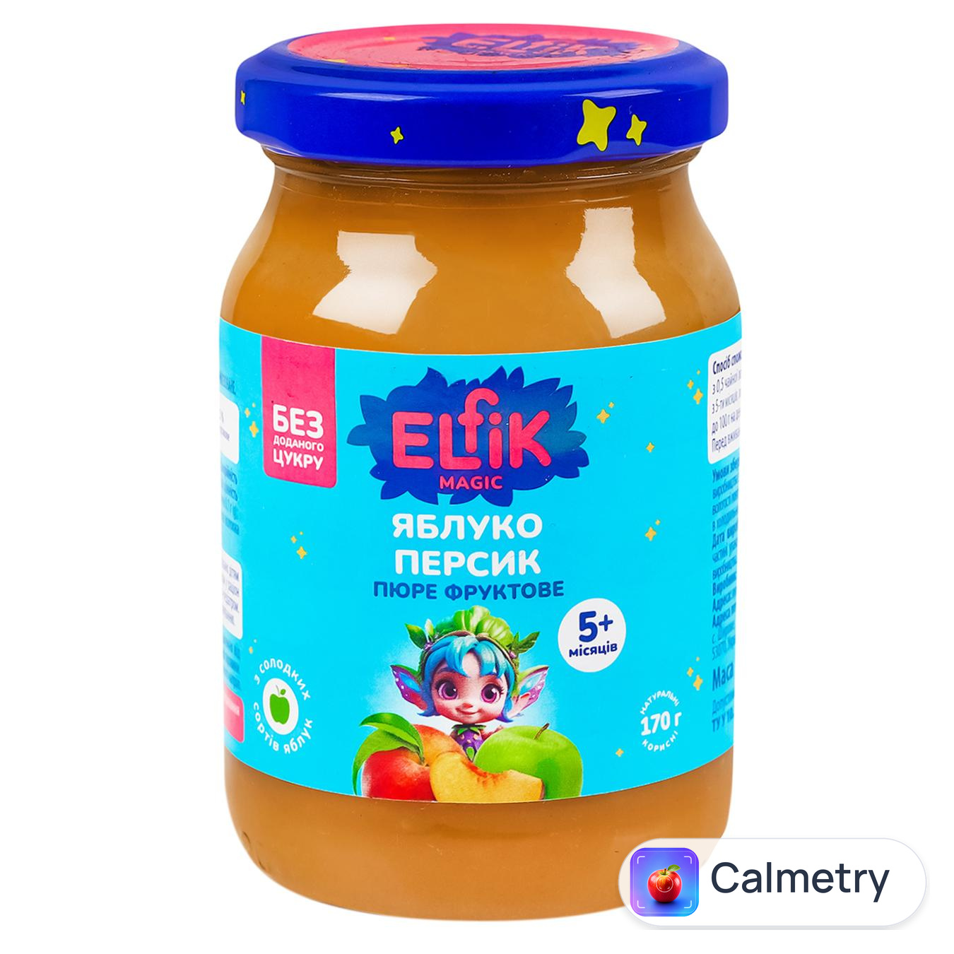 Пюре Elfik Magic Яблуко-персик для дітей з 5 місяців 170г — фото продукту