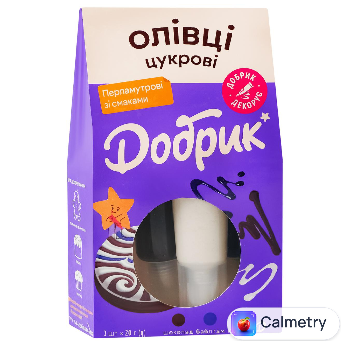 Олівці цукрові Добрик Перламутрові зі смаками шоколад, бабл гам, кокос 20г*3шт