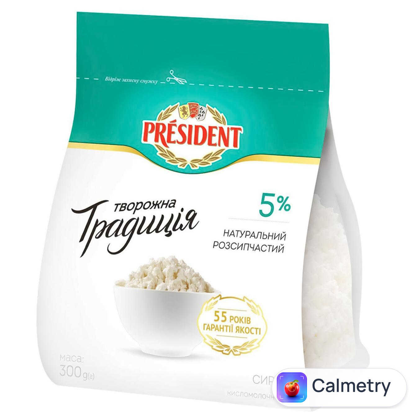 Сир кисломолочний President Творожна традиція 5% 300г — фото продукту