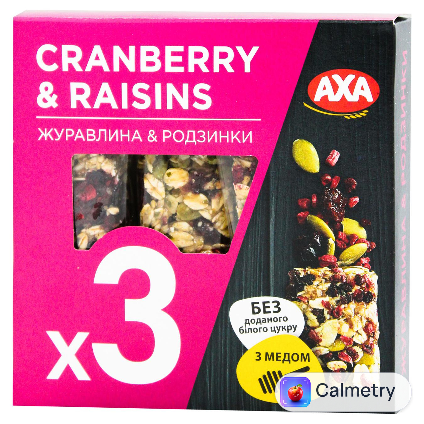 Батончик AXA з журавлиною, родзинками, злаками та медом 30г х 3шт