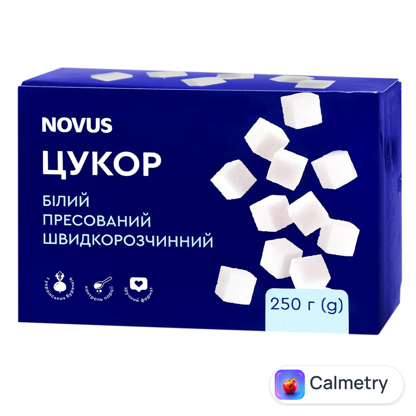 Цукор пресований швидкорозчинний в формі кубика Novus 250г — фото продукту