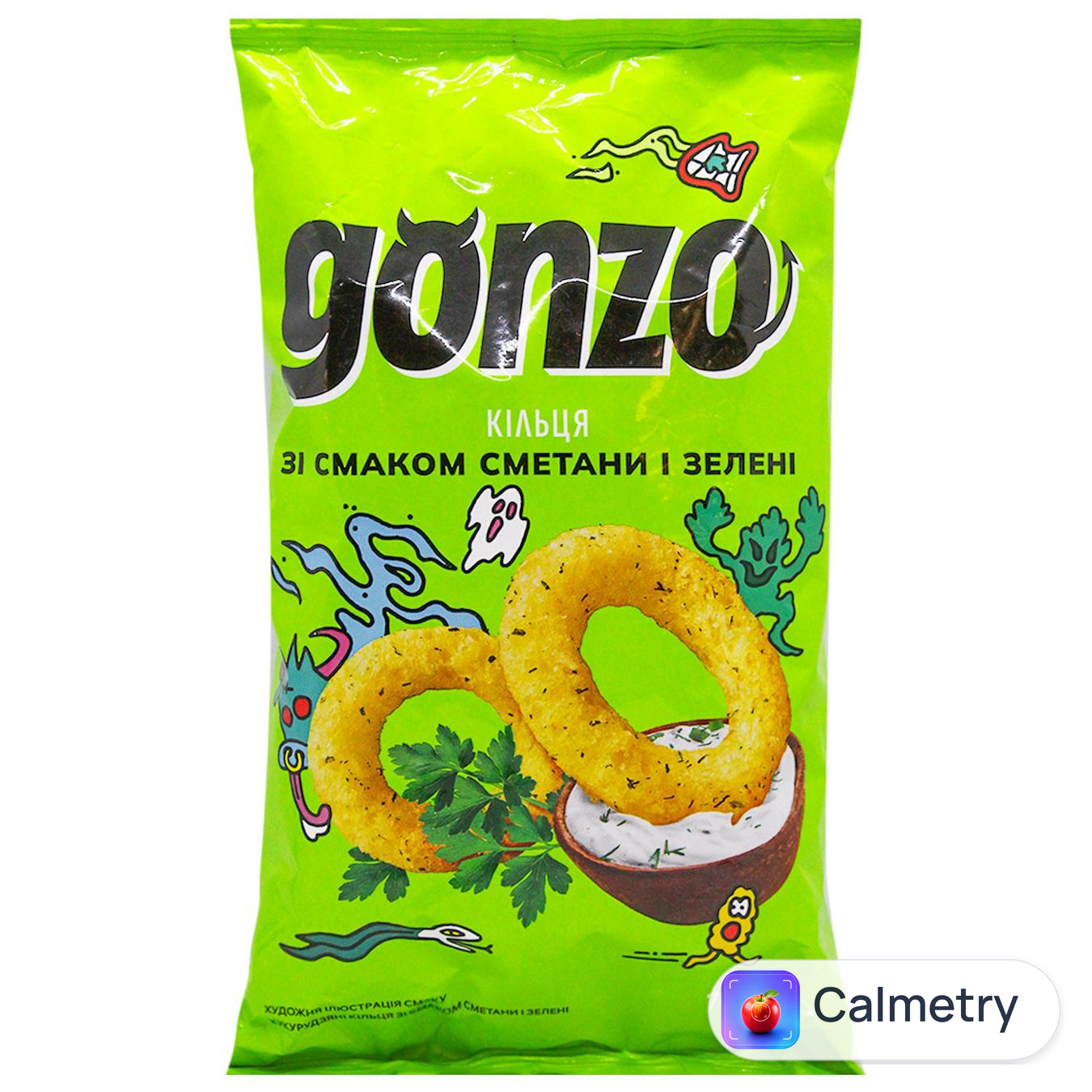 Кільця кукурудзяні Gonzo зі смаком сметани і зелені 75г — фото продукту