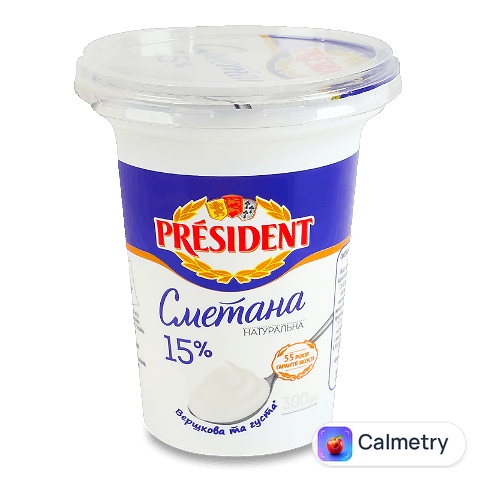 Сметана President 15% стакан, 300г