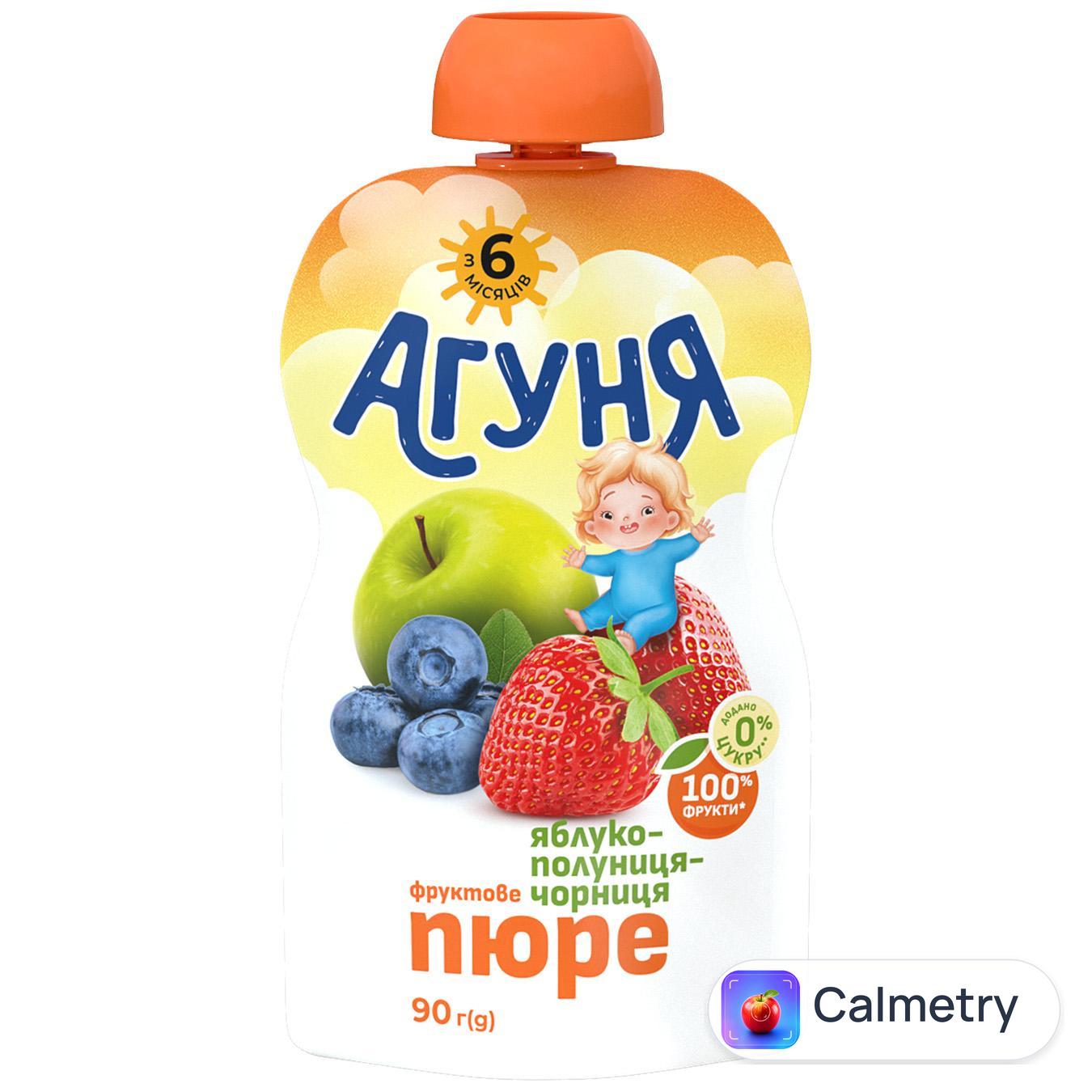 Пюре Агуня Яблуко-полуниця-чорниця 90г — фото продукту