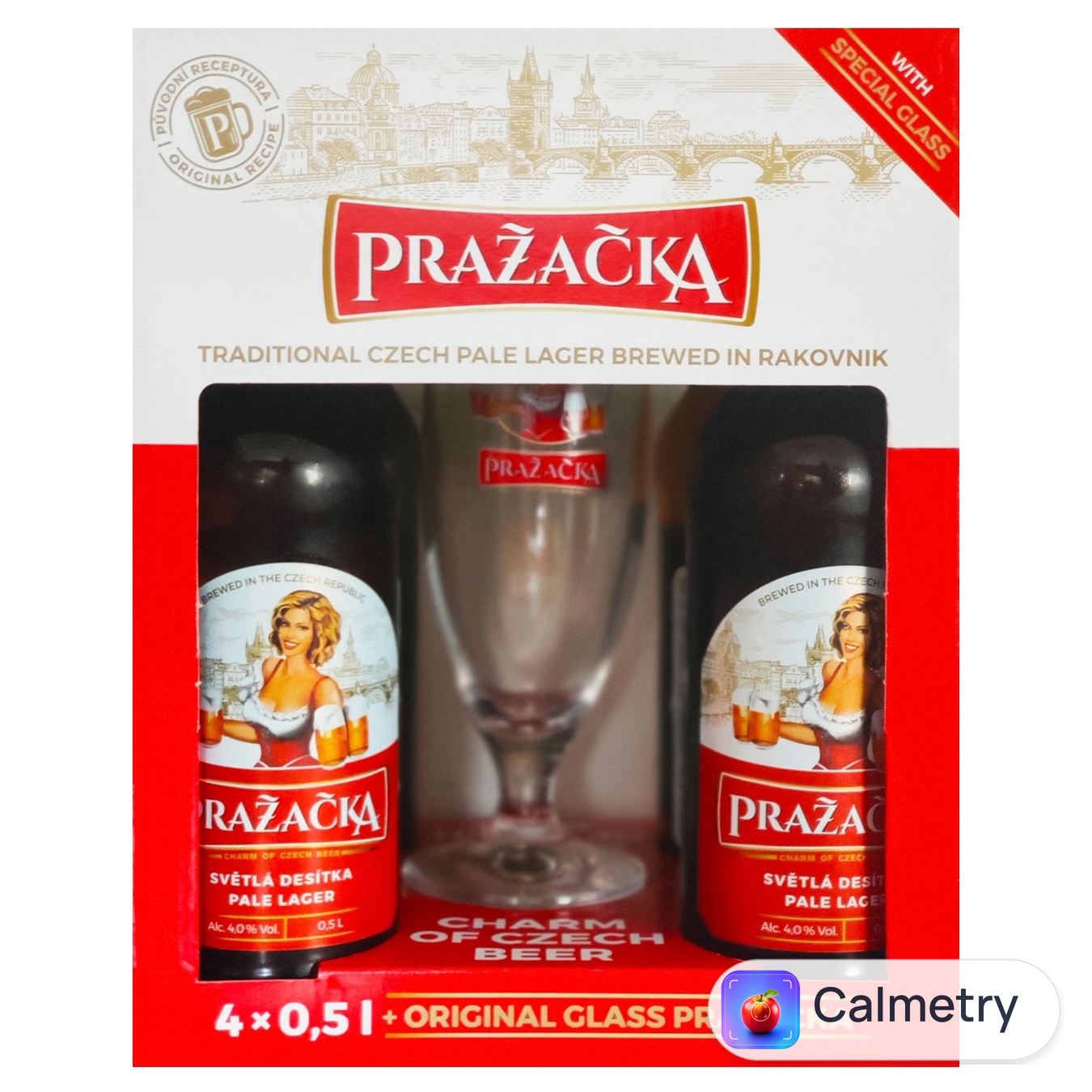Пиво Prazacka світле 4% 4шт х 0,5л з келихом 0,33л