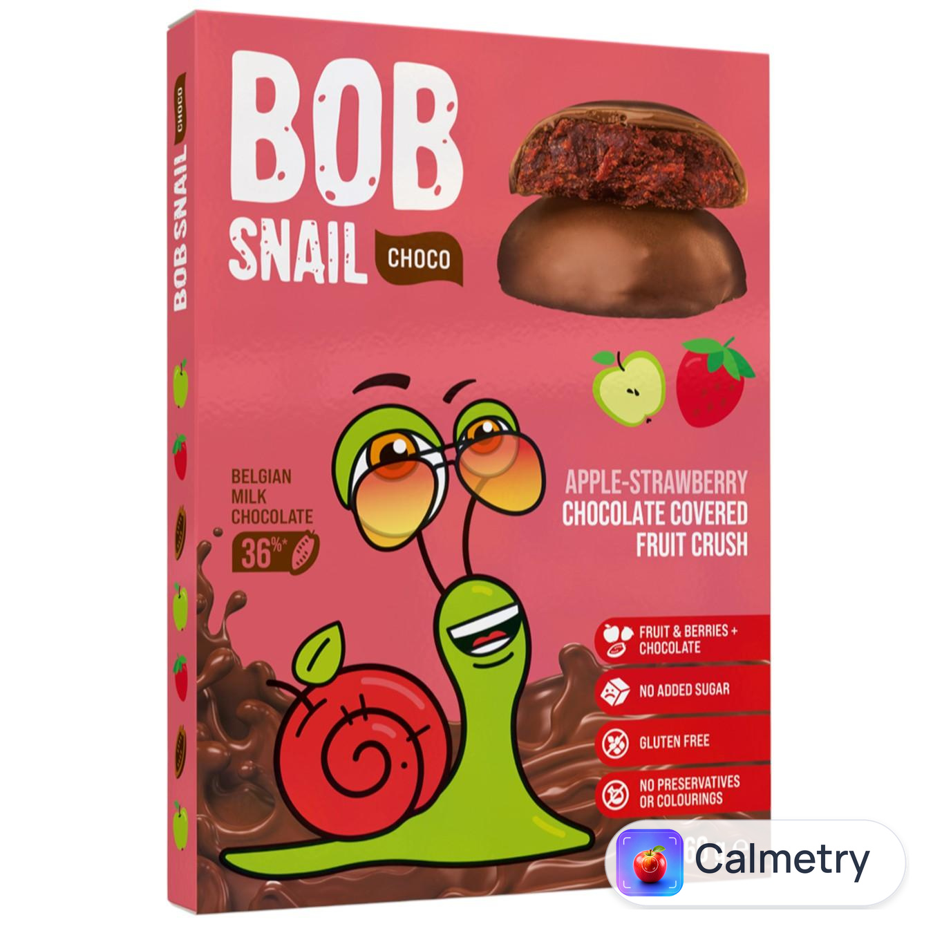 Цукерки Bob Snail яблучно-полуничні в молочному шоколаді 60г — фото продукту