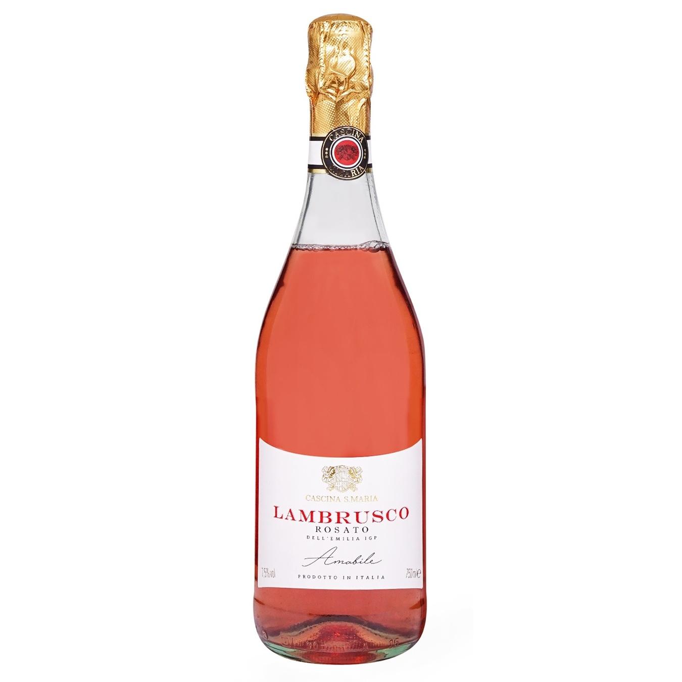 Вино ігристе Cascina S.Maria Lambrusco dell'Emilia Rosato Amabile IGT рожеве напівсолодке 7,5% 0,75л — фото продукту