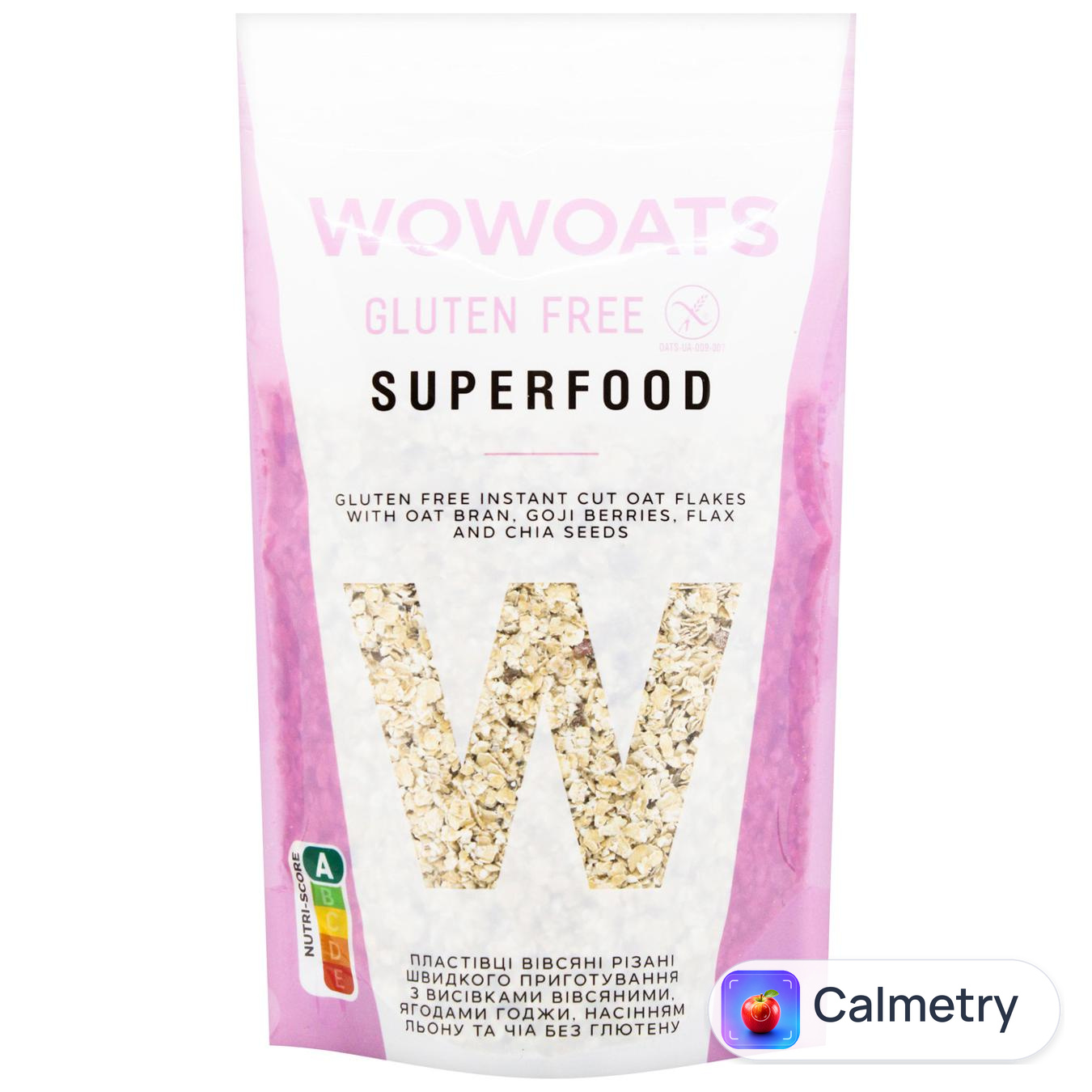 Пластівці вівсяні Wowoats Superfood швидкого приготування різані з ягодами годжі та насінням льону без глютену 450г