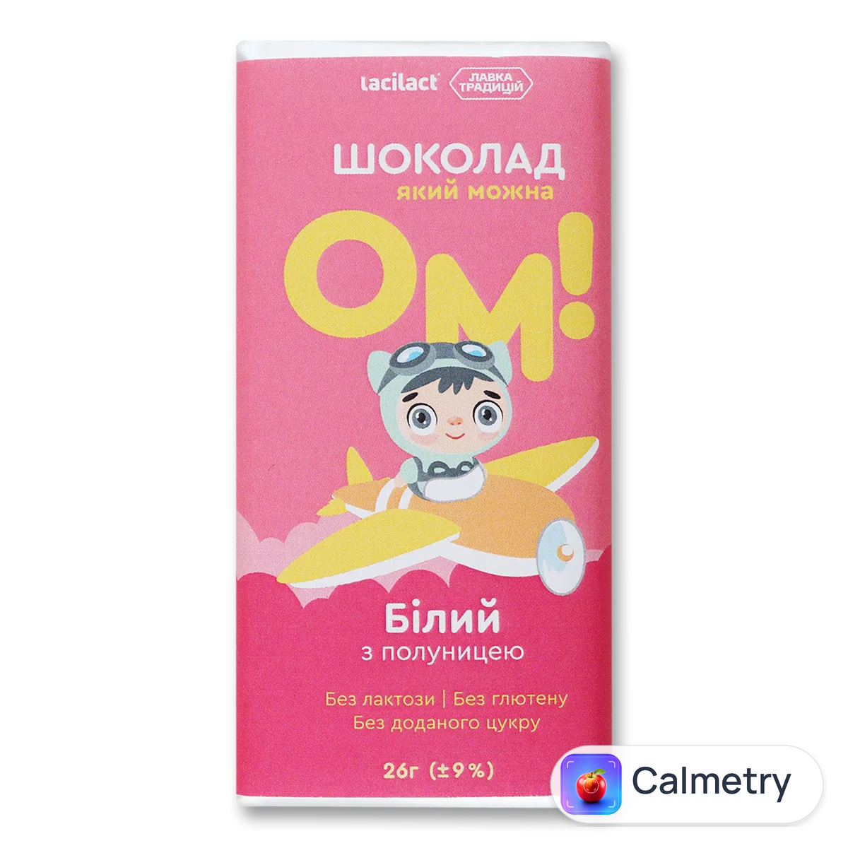 Шоколад білий OM! з полуницею без лактози, глютену і цукру 26г