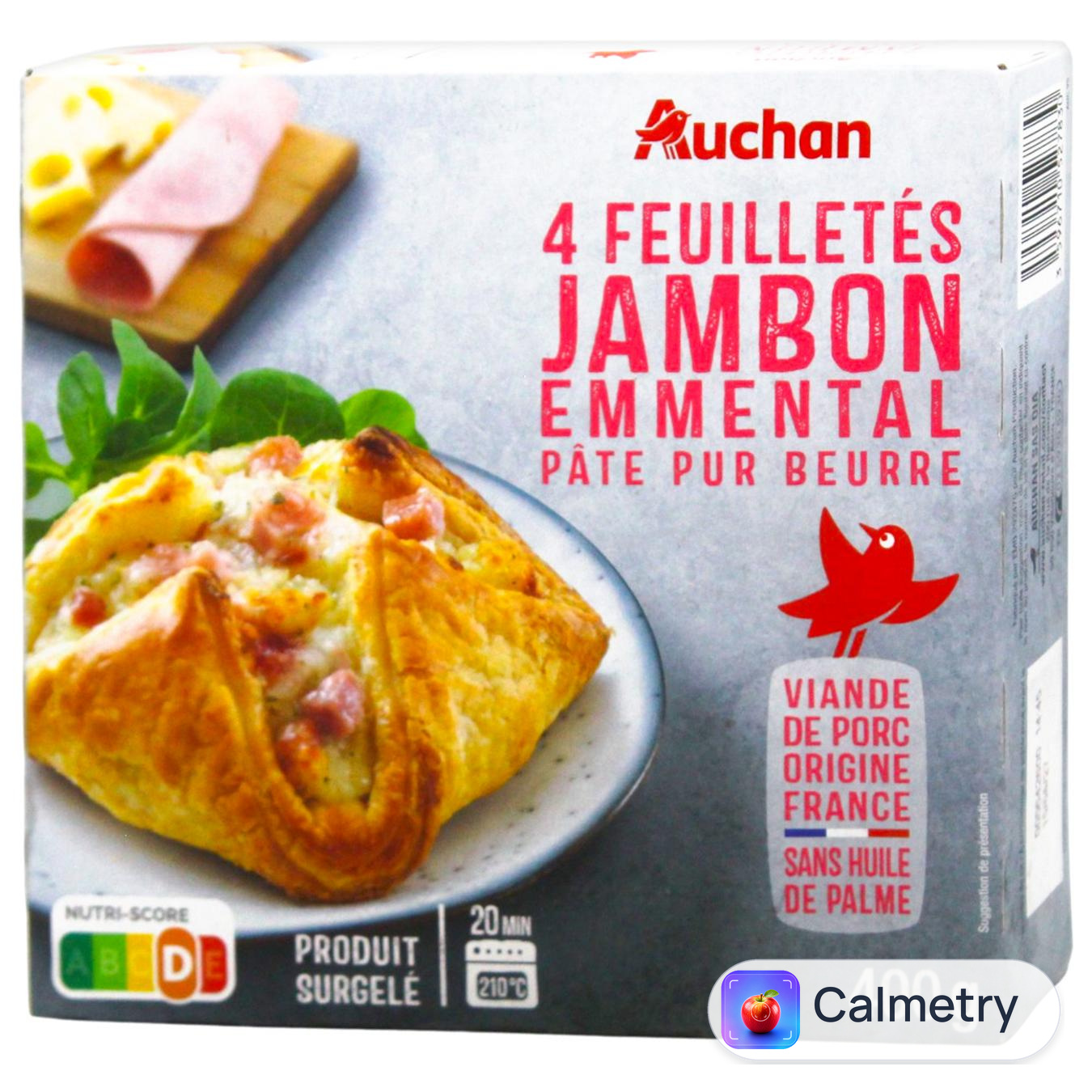 Виріб з листкового тіста Auchan з шинкою та сиром заморожений 400г