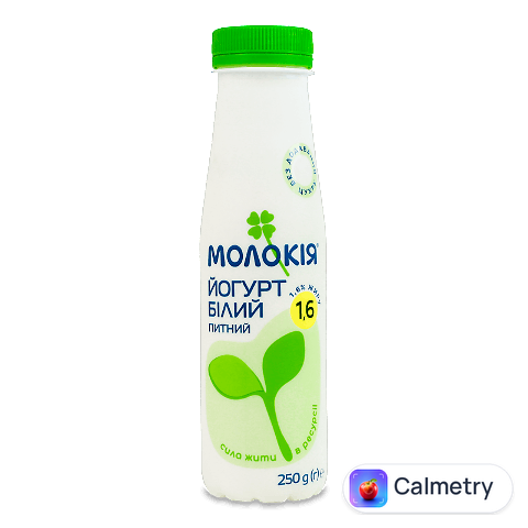 Йогурт Молокія Білий питний 1,6%, пляшка, 250г