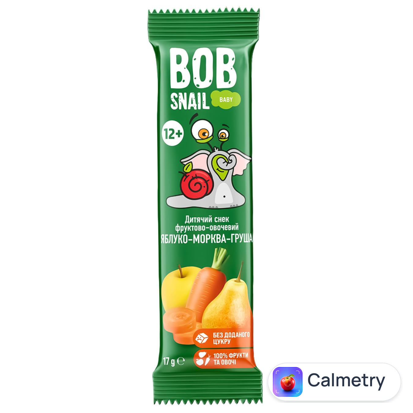 Снек фруктово-овочевий Bob Snail Baby яблуко-морква-груша 17г — фото продукту