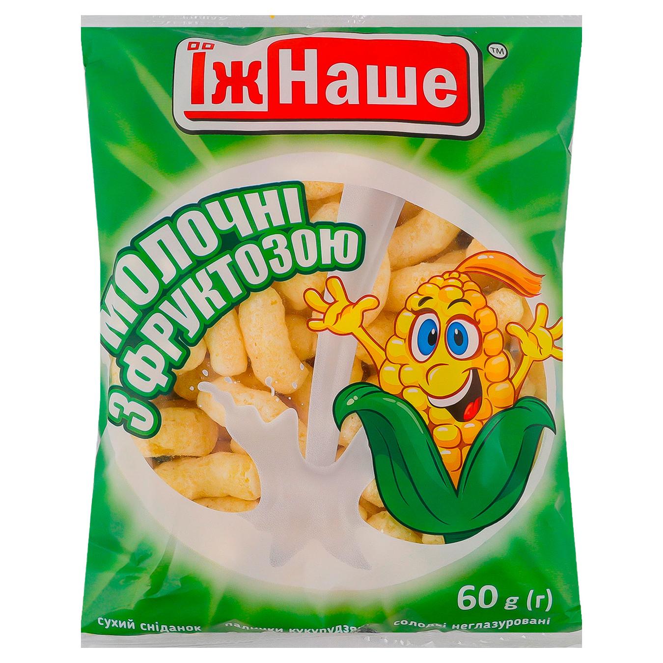 Палички кукурудзяні Їж Наше Молочні з фруктозою 60г — фото продукту