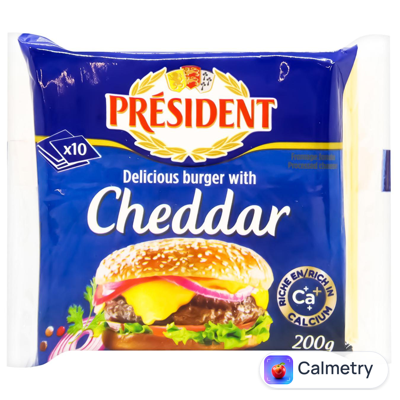 Сир плавлений President з чеддером для бургерів у скибках 40% 200г
