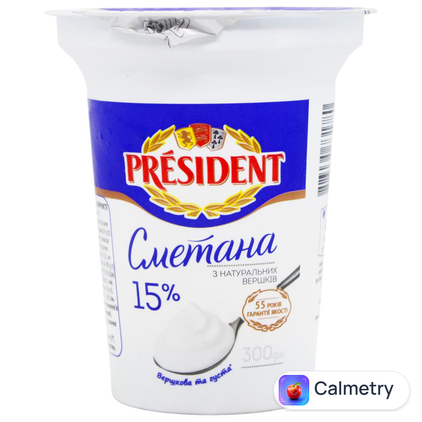 Сметана President 15% 300г — фото продукту