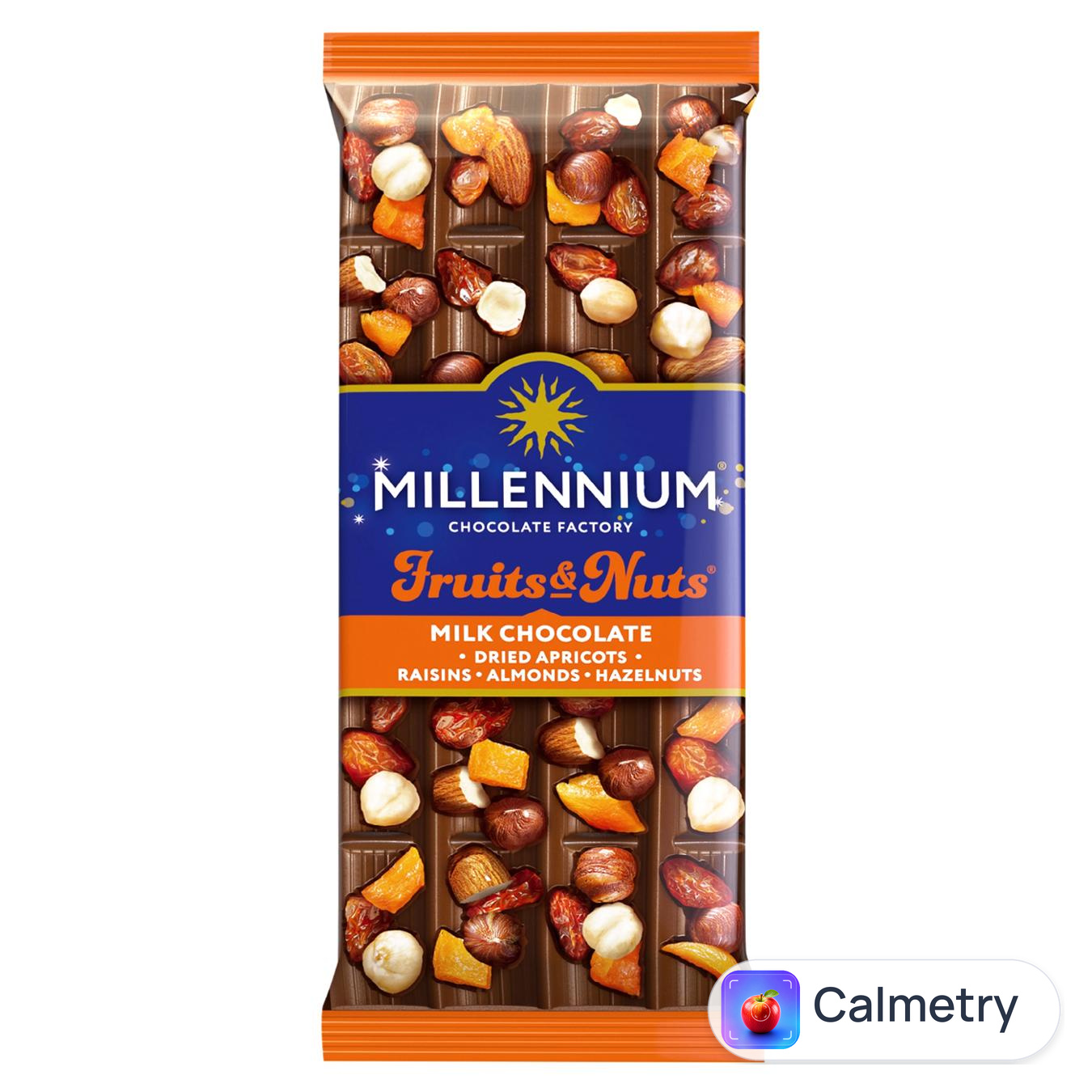 Шоколад молочний Millennium Fruits&Nuts з мигдалем, лісовими горіхами, курагою та родзинками 90г