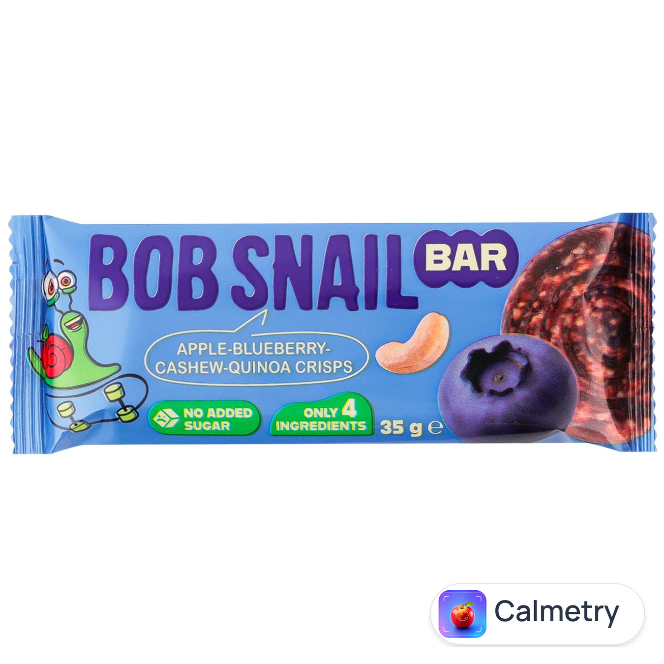 Батончик Bob Snail яблуко-чорниця-кеш’ю-кіноа 35г — фото продукту