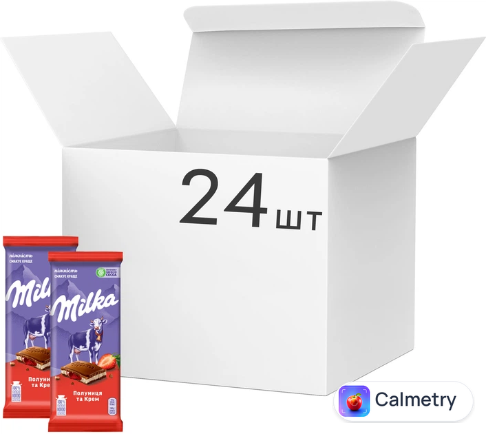 Упаковка шоколаду Milka з полуницею і кремом 90 г х 24 шт