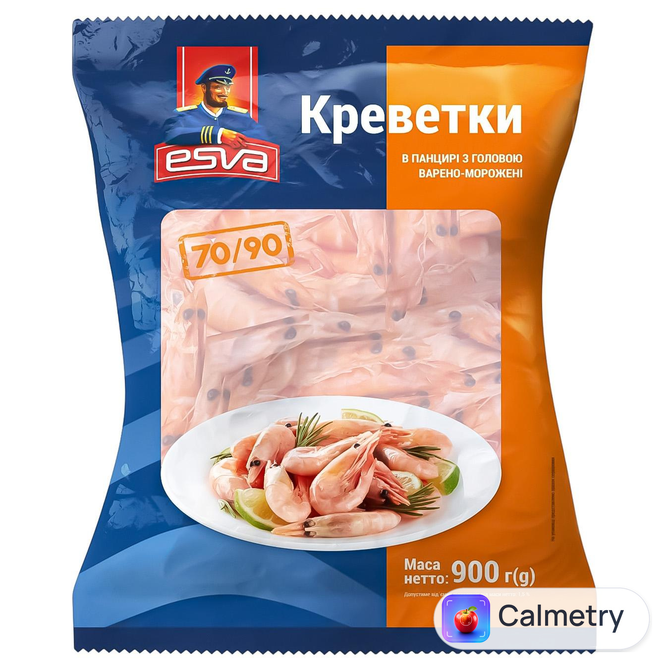 Креветки Esva варено-морожені в панцирі з головою 70/90 900г — фото продукту