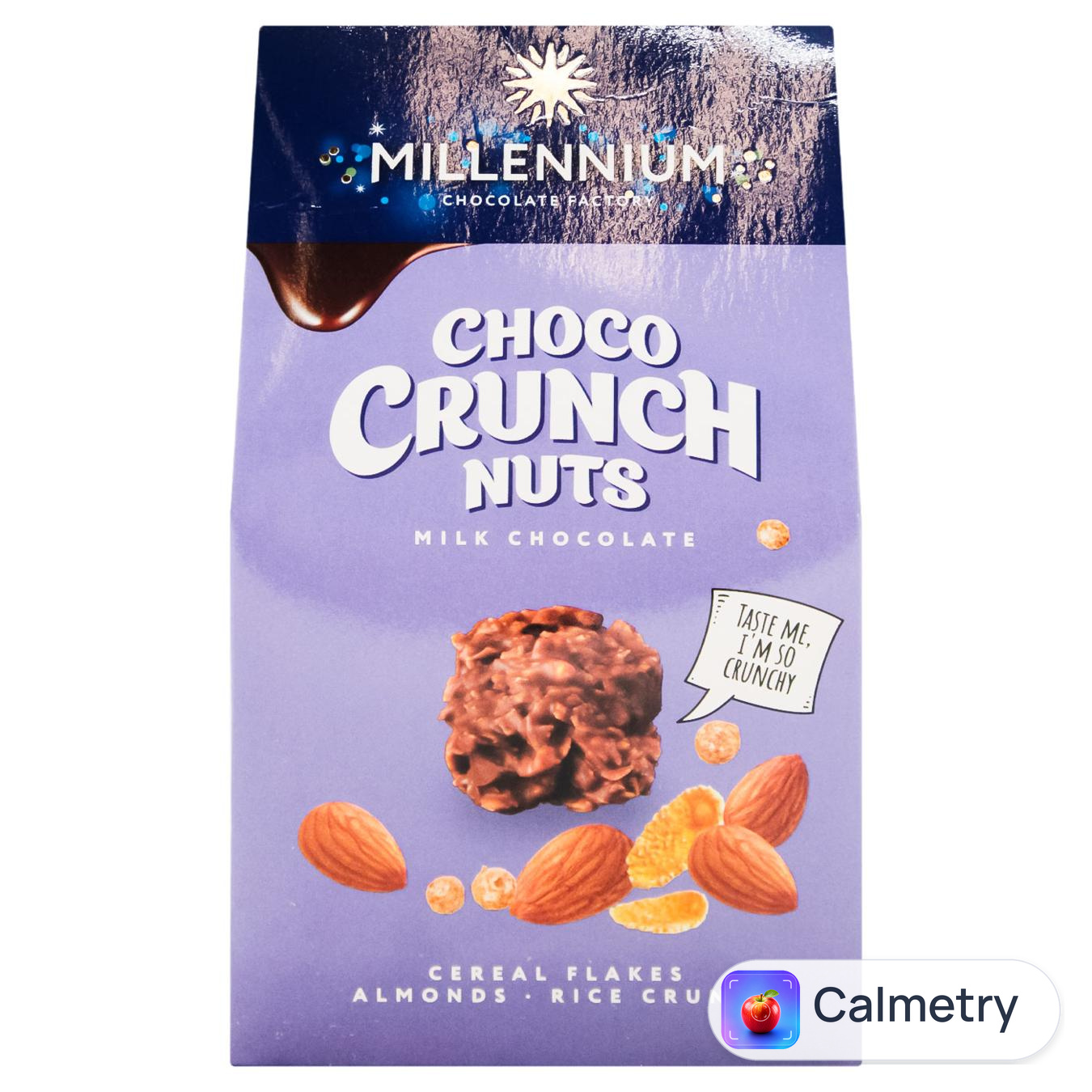 Цукерки Millennium Choco Crunch мигдаль-злакові пластівці-рисові кульки 100г — фото продукту