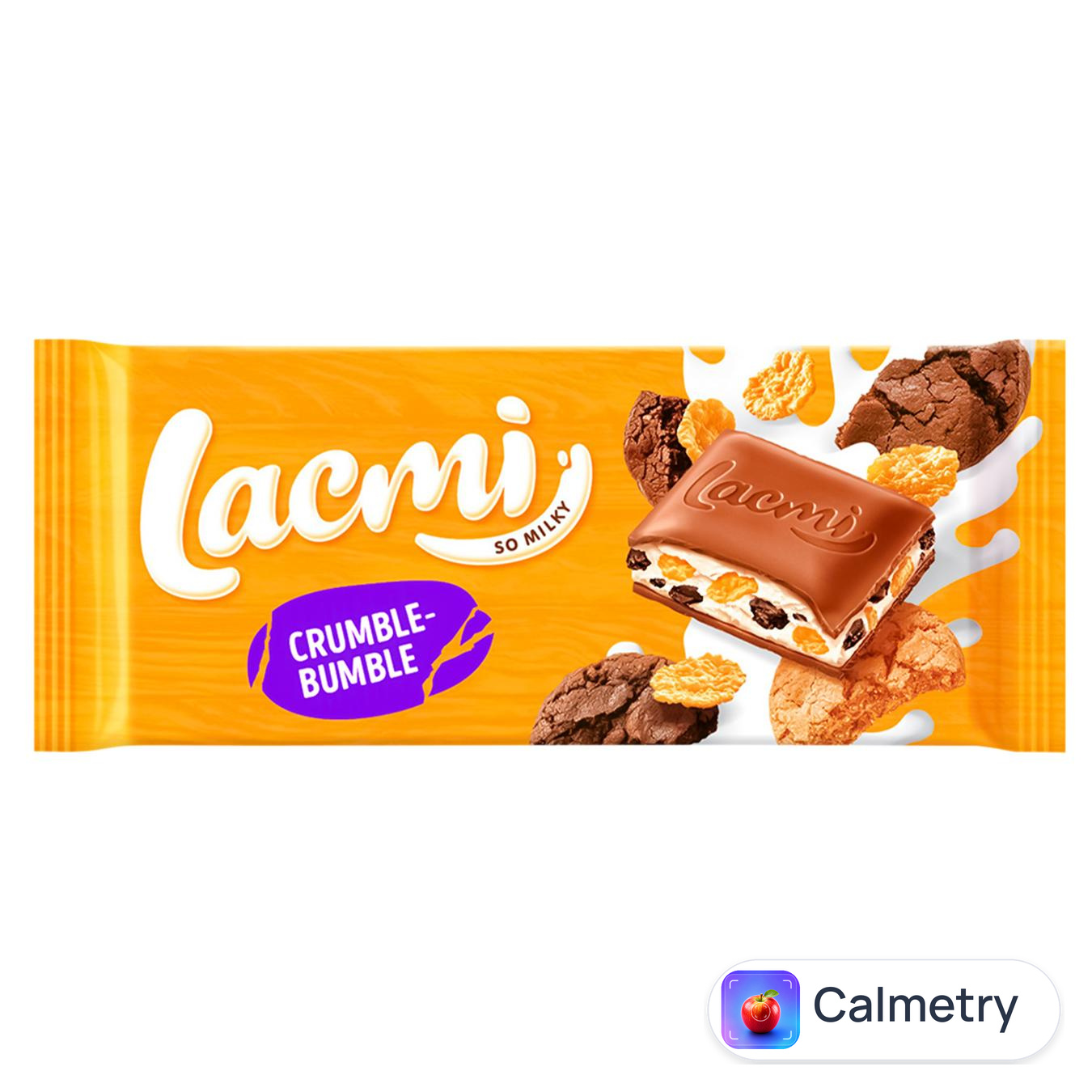 Шоколад молочний Lacmi Crumble-Bumble з молочною начинкою, кукурудзяними пластівцями та печивом 83г — фото продукту