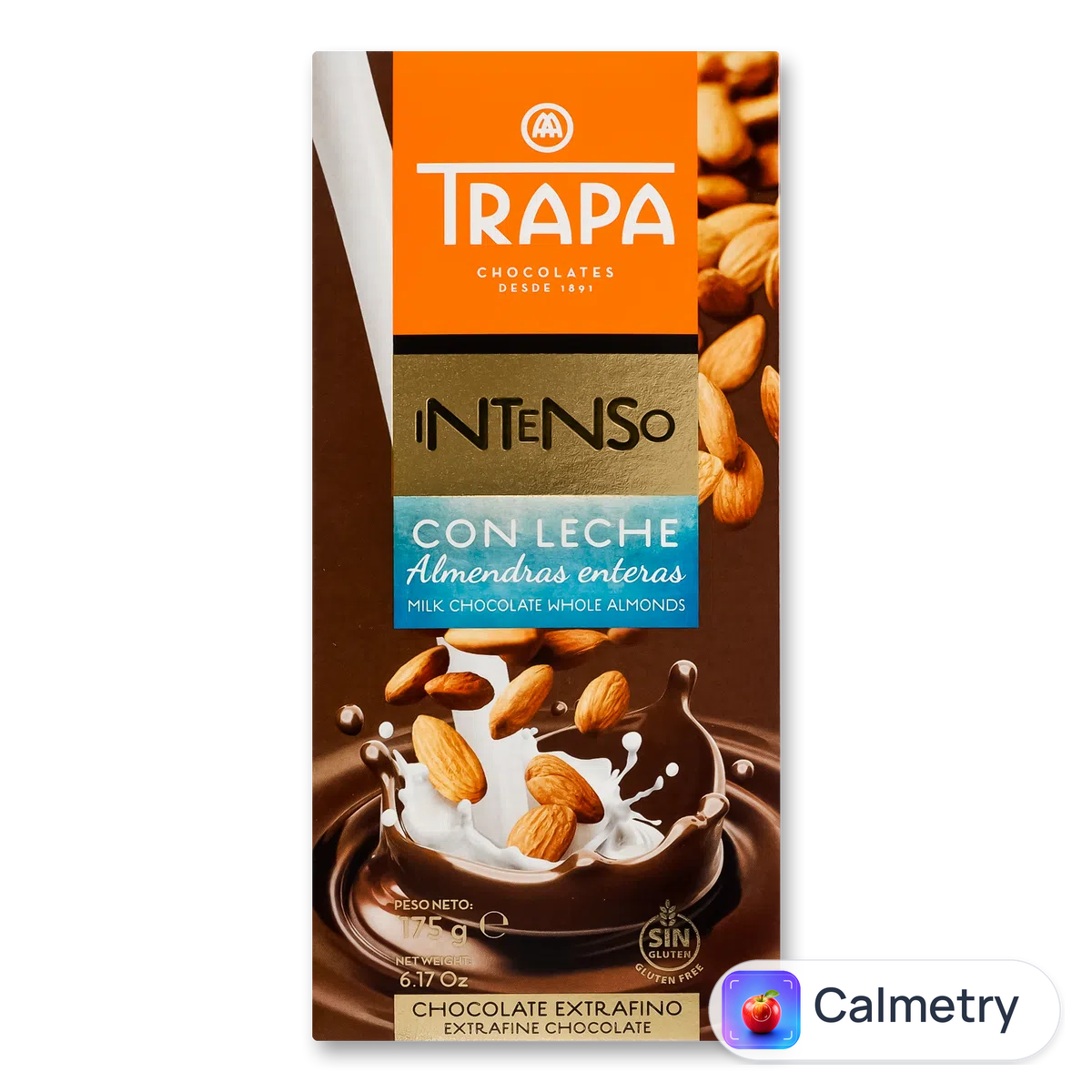 Шоколад Trapa Intenso молочний з цільним мигдалем 175г