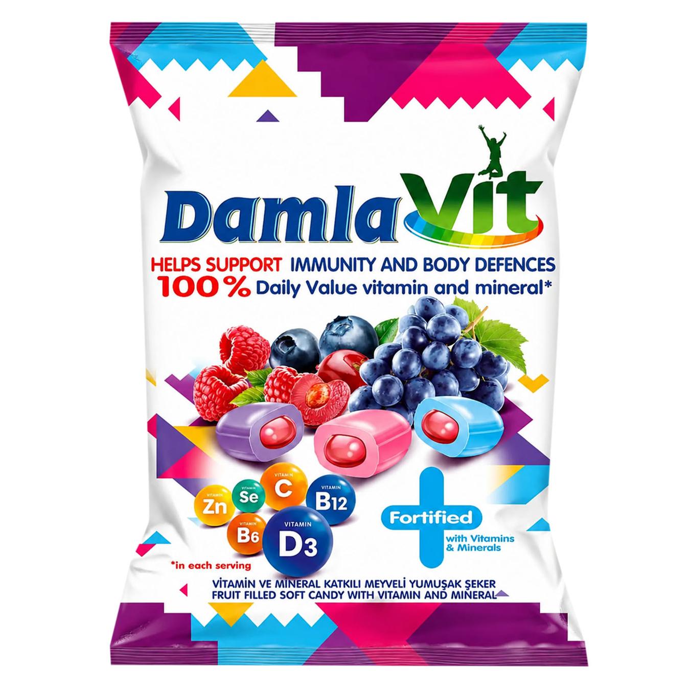 Карамель Tayas DamlaVit з фруктовим наповнювачем та вітамінами 90г — фото продукту