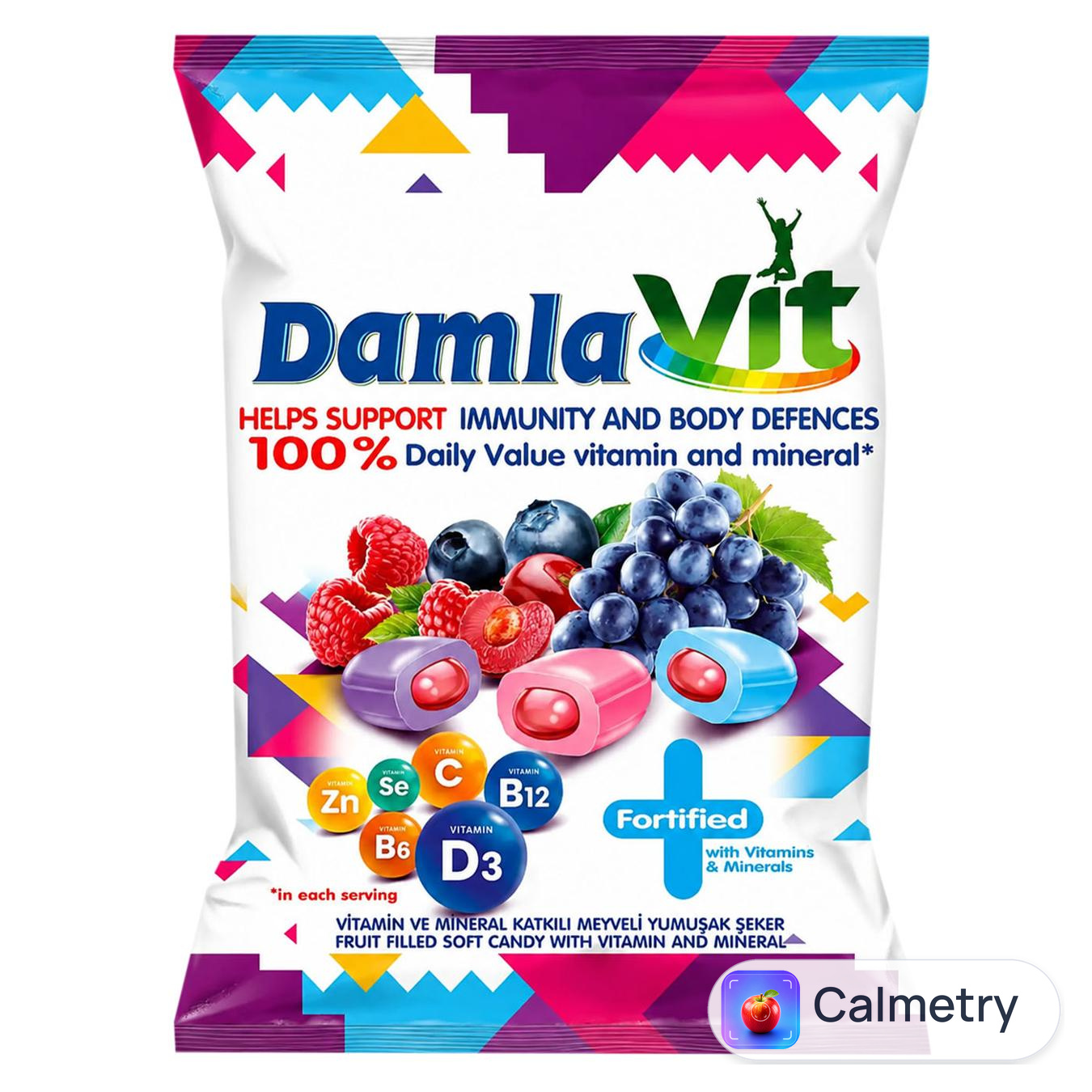 Карамель Tayas DamlaVit з фруктовим наповнювачем та вітамінами 90г — фото продукту