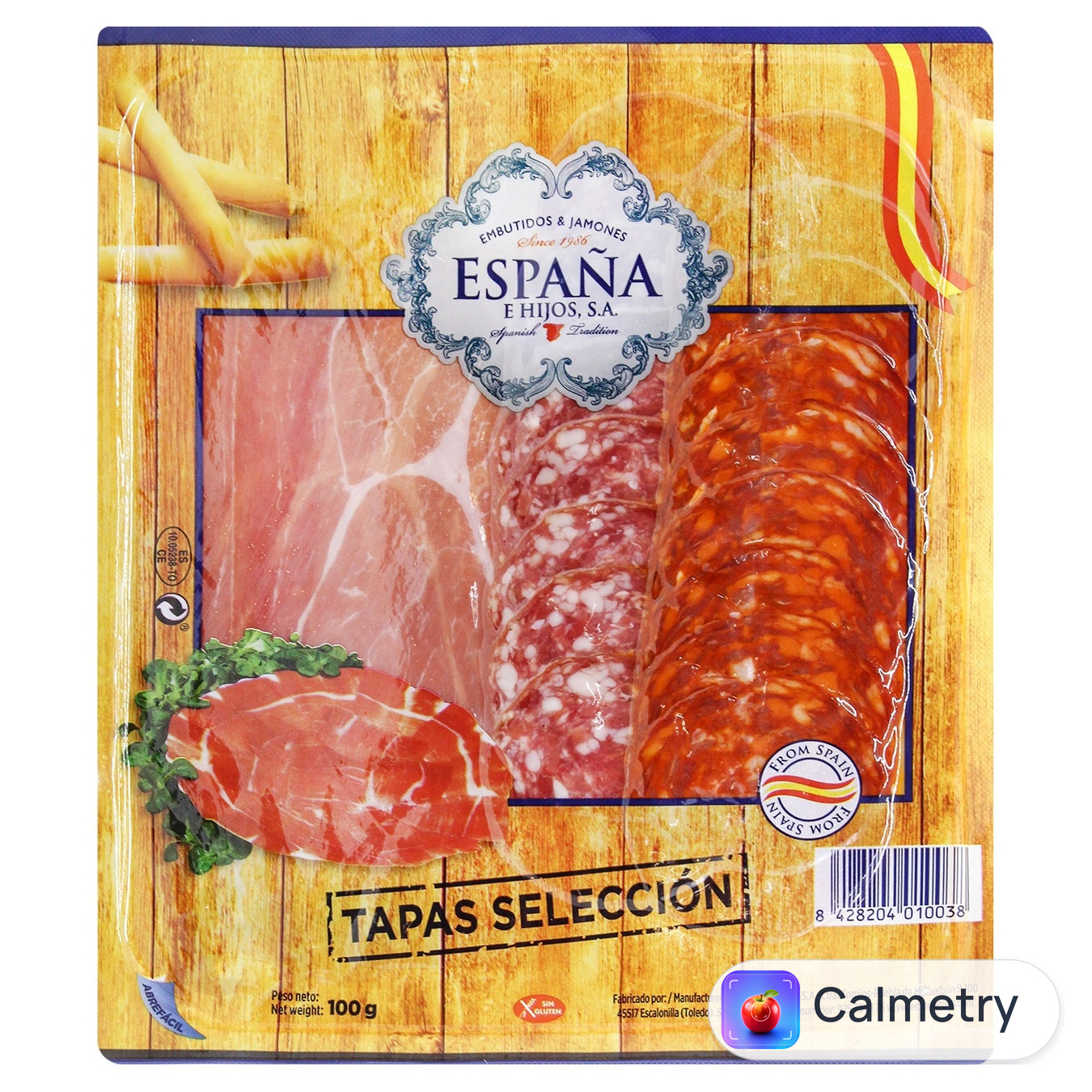 Асорті м'ясне Espana Хамон Serrano Bodega, ковбаса Salchichon Vela Extra, ковбаса Chorizo Extra нарізане 100г