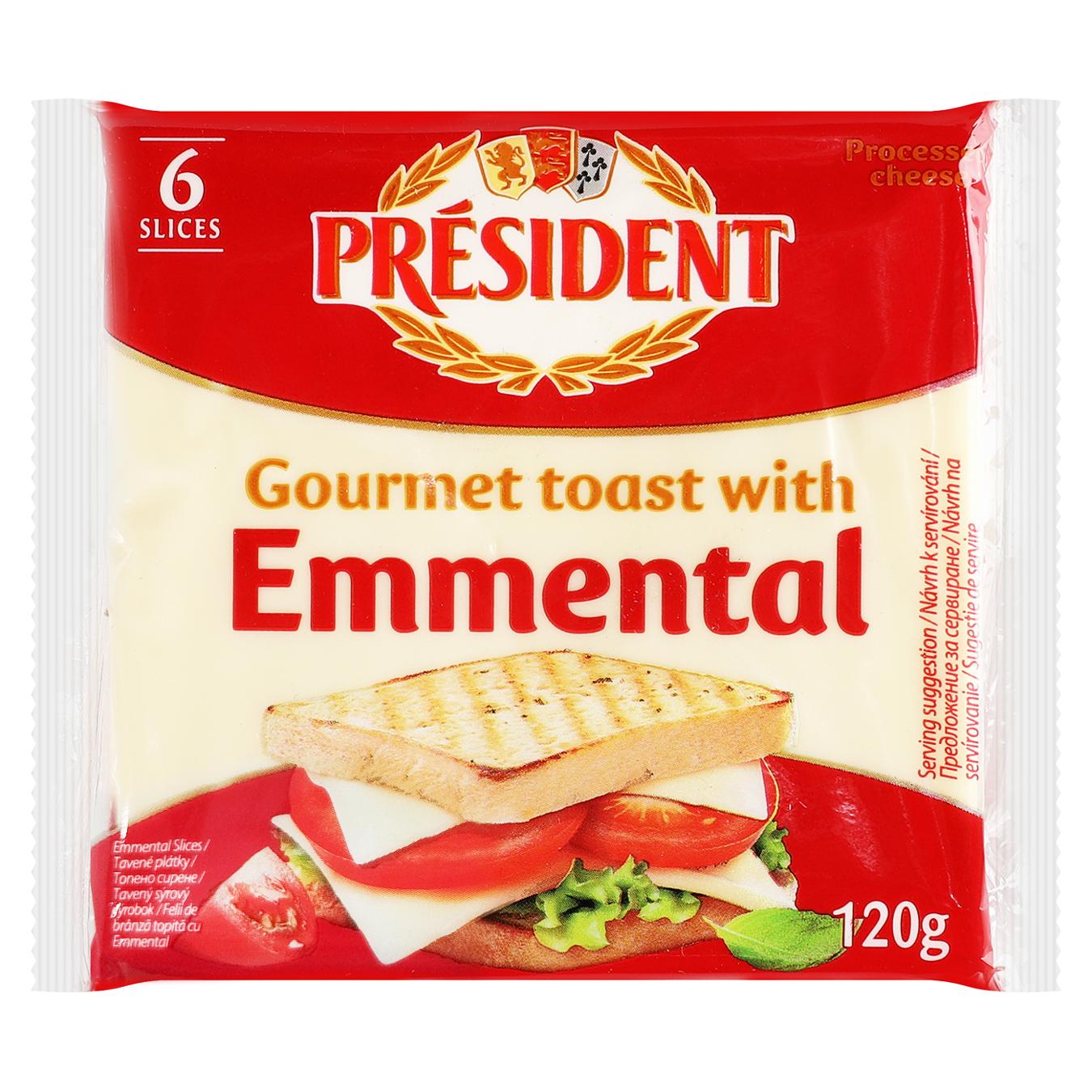Сир плавлений President Emmental для тостів 40% 120г — фото продукту