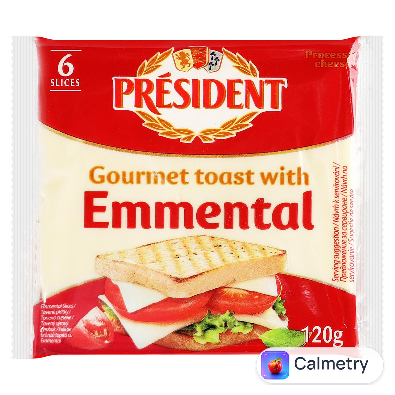 Сир плавлений President Emmental для тостів 40% 120г — фото продукту