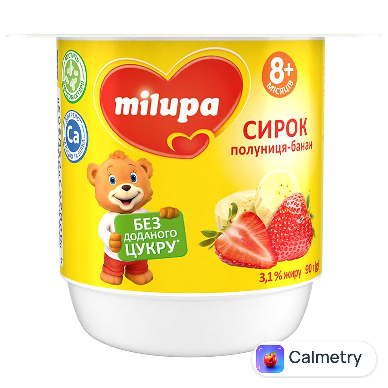 Сирок Milupa Полуниця-банан 3,1% 90г — фото продукту
