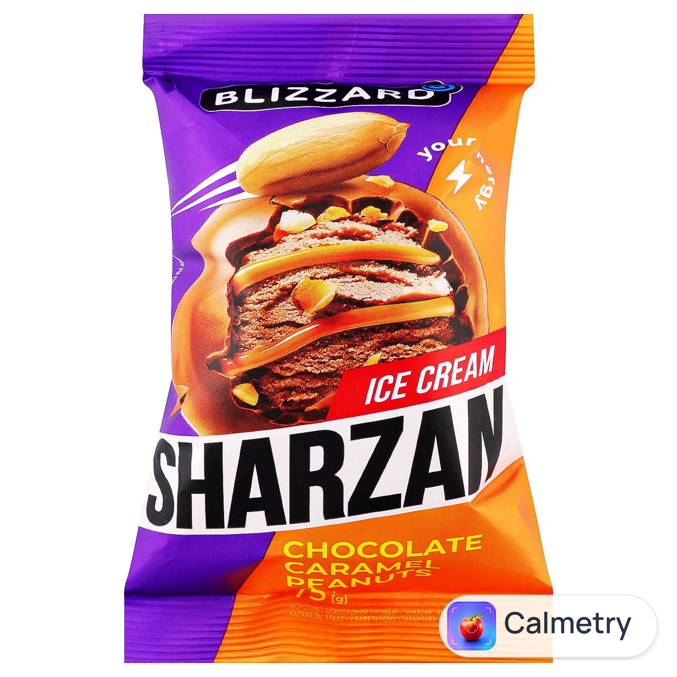 Морозиво пломбір Blizzard Sharzan Шоколад, карамель, арахіс 75г