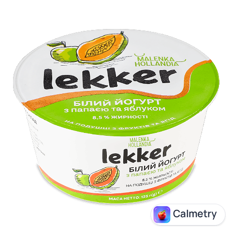 Йогурт Lekker білий з папайєю та яблуком 8,5% стакан, 125г
