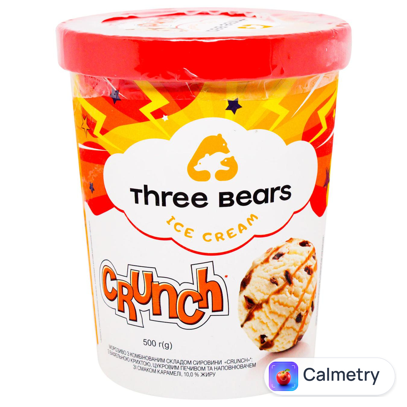Морозиво Three Bears Crunch з вафельною крихтою, цукровим печивом та наповнювачем зі смаком карамелі 500г — фото продукту