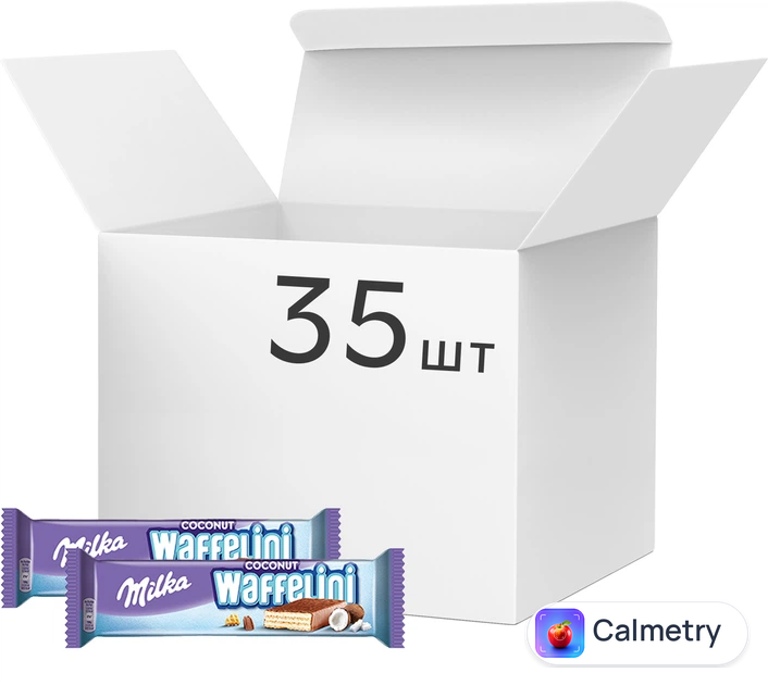Упаковка вафель з кокосовою начинкою Milka Waffelini, покрита молочним шоколадом, 31 г × 35 шт