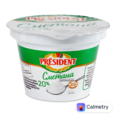 Сметана President 20%, стакан, 180г