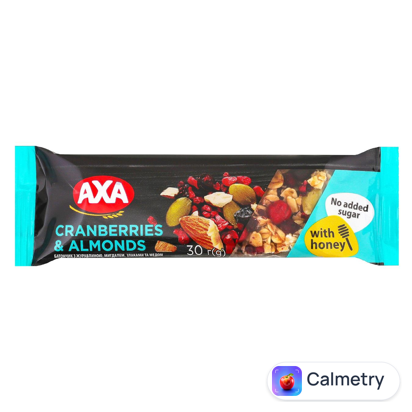Батончик злаковий Axa з журавлиною, мигдалем, злаками та медом без цукру 30г — фото продукту