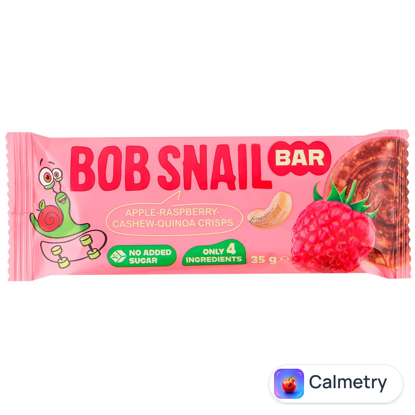 Батончик Bob Snail яблуко-малина-кеш’ю-кіноа 35г — фото продукту