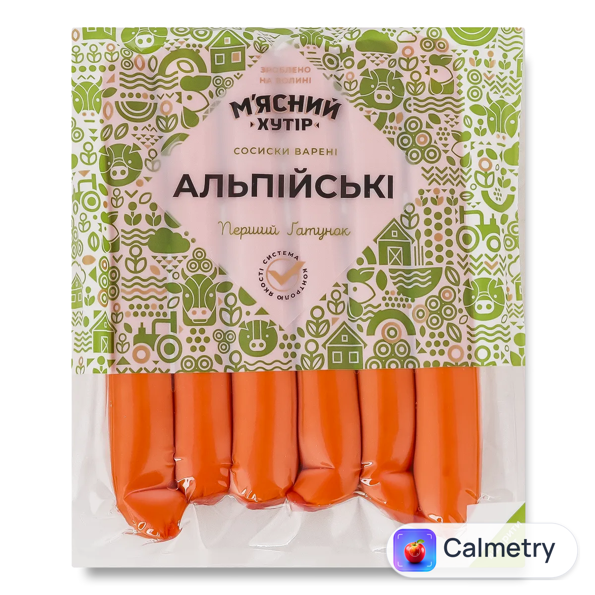 Сосиски «М'ясний хутір» «Альпійські» білкозин в/у 1-й ґатунок