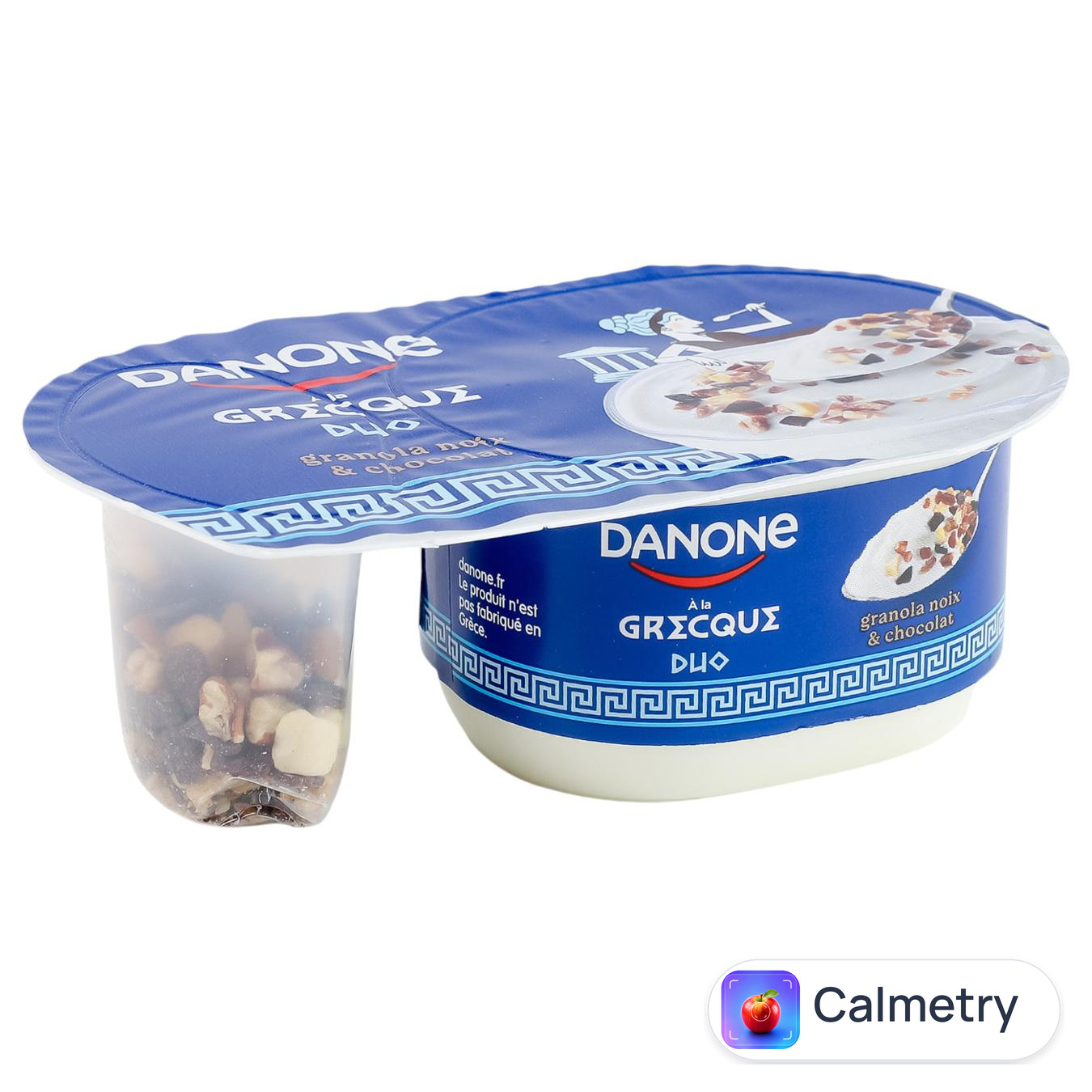 Йогурт Danone по-грецьки з горіховим міксом, шматочками бананових чипсів і шоколадними пластівцями 7% 100г — фото продукту