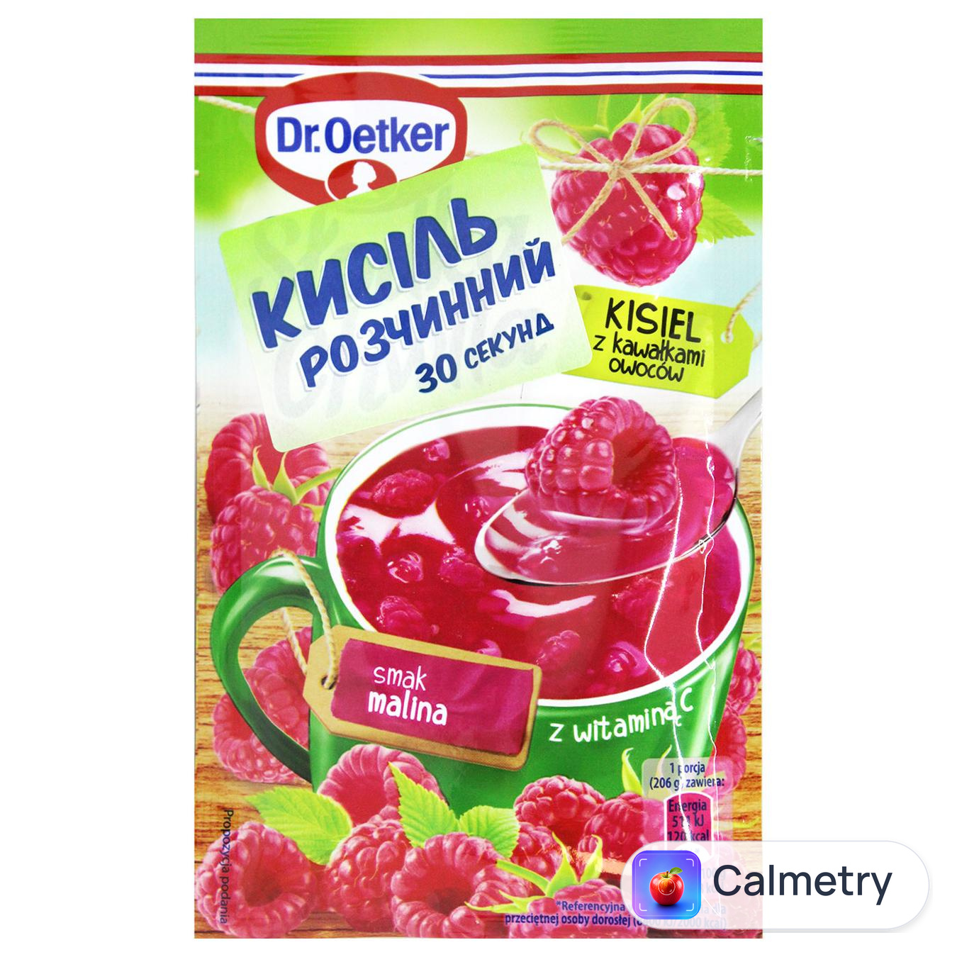 Кисіль Dr.Oetker Малина та шматочки фруктів 32г — фото продукту